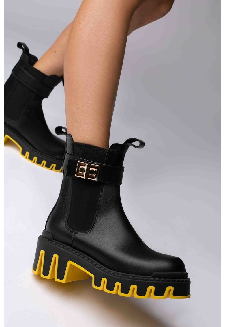 Ghete tip bocanc Alessia piele naturala neagra