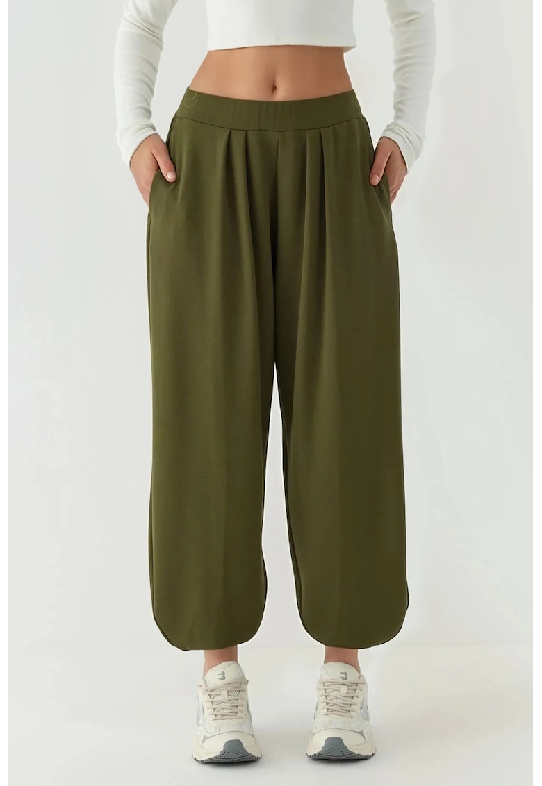 Pantaloni Salwar - cu buzunare - verde kaki - din Modal
