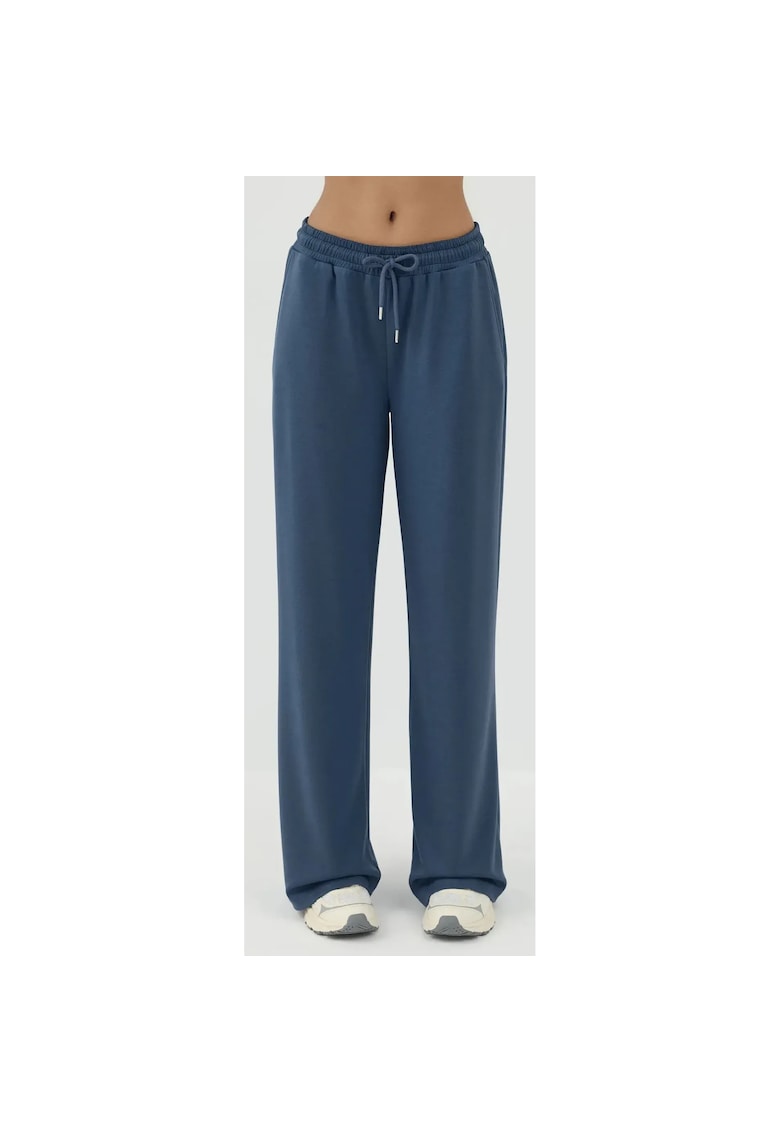 Pantaloni sport dama - pantaloni de trening largi - talie inalta - albastru - modal si poliester -