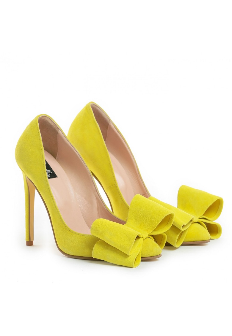 Pantofi Stiletto cu toc Catrina din piele intoarsa Yellow