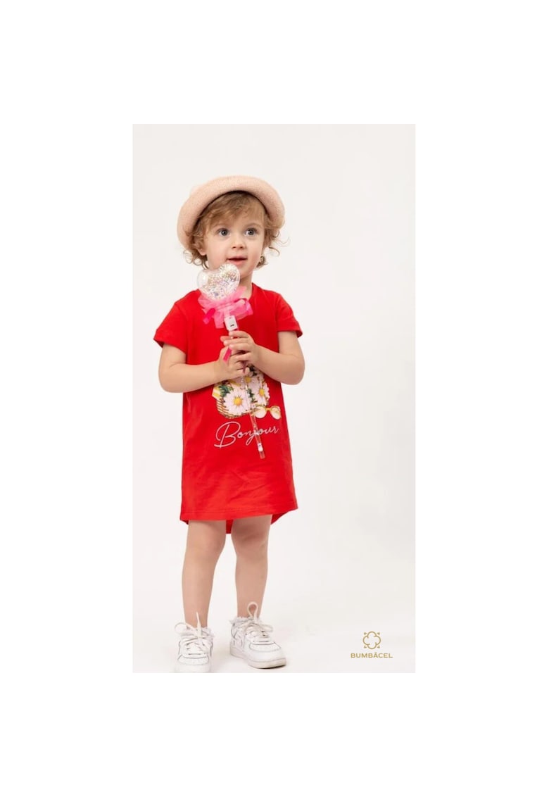 Rochie din bumbac cu imprimeu pentru fete - Rosu