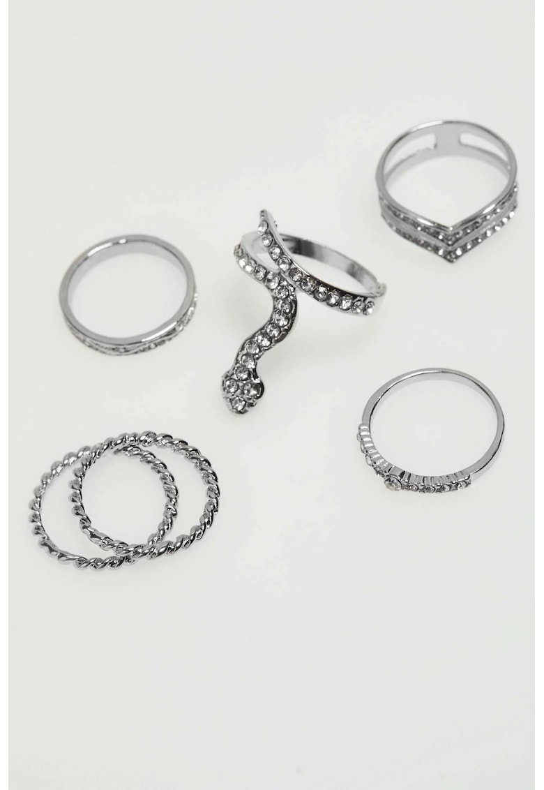 Moodo Set de inele argintii cu zirconiu - 4 piese - ONE SIZE