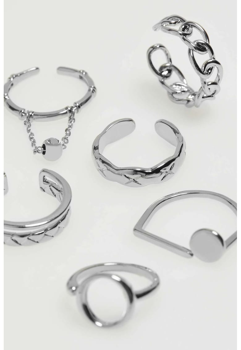 Set de 6 inele argintii - forme diferite - eleganta - ONE SIZE