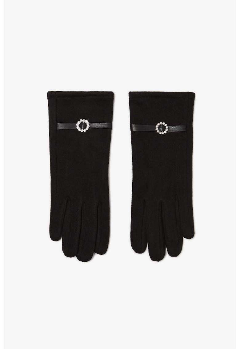 Manusi femei - negre - curea decorativa - cristale - din suede