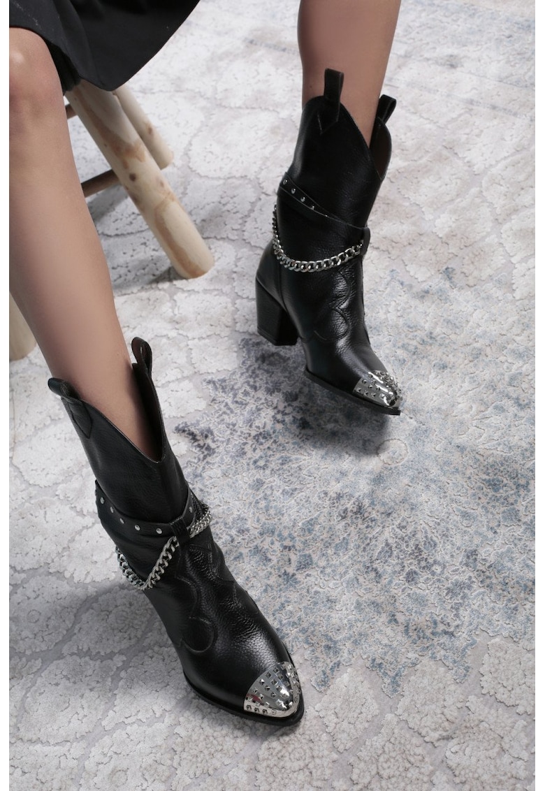 Ciocate Caron Piele Bizonata Neagra cu Accesorii Argintii