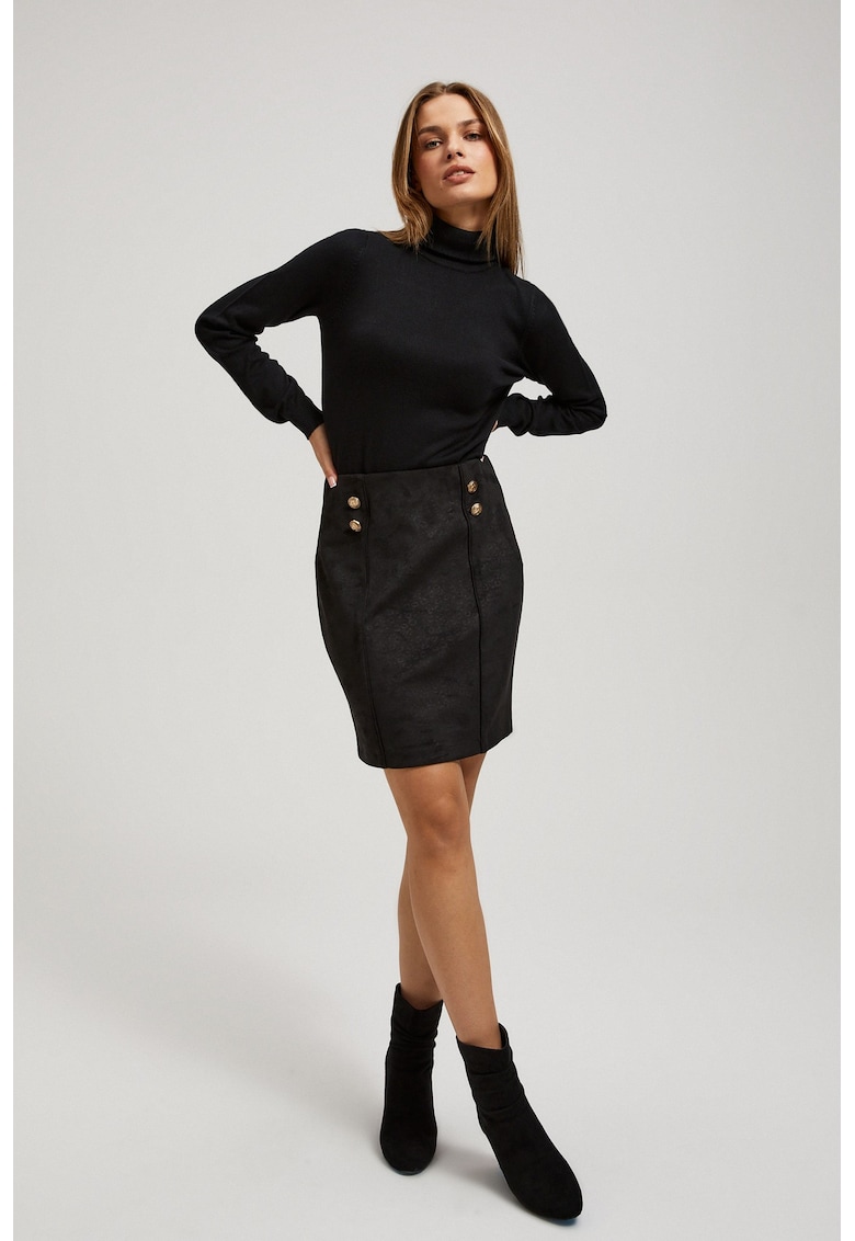 Fustă creion cu butoane decorative - neagr - Negru