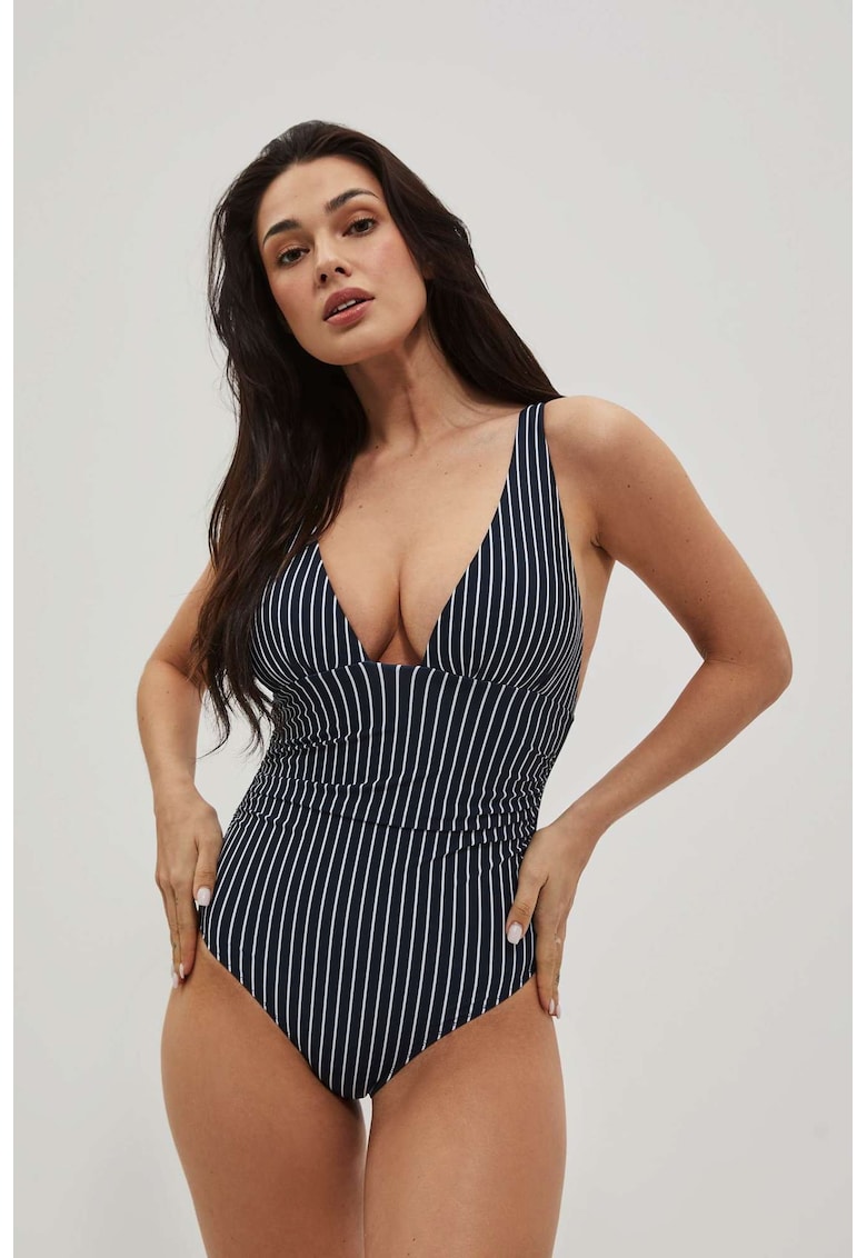 Costum de baie dungi alb-negru - bleumarin - Bleumarin