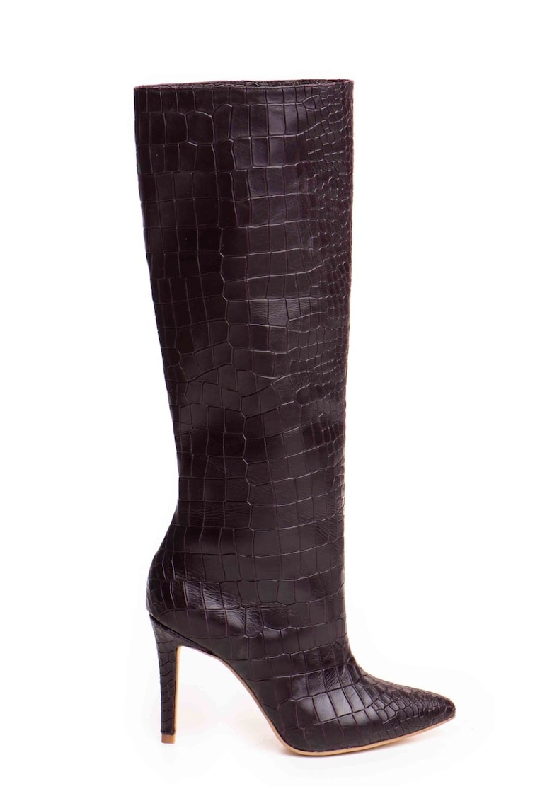 Cizme pana la genunchi din piele - cu textura de crocodil Mystic Purple Charm