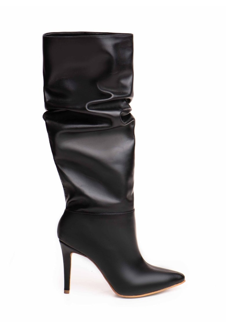 Cizme din piele cu design drapat Obsidian Whisper