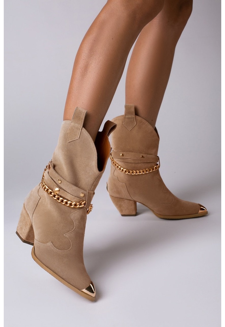 Ciocate Bushra Piele Intoarsa Camel cu Accesorii Aurii