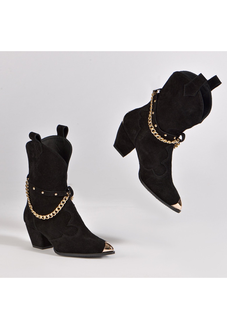 Ciocate Bushra Piele Intoarsa Neagra cu Accesorii Aurii