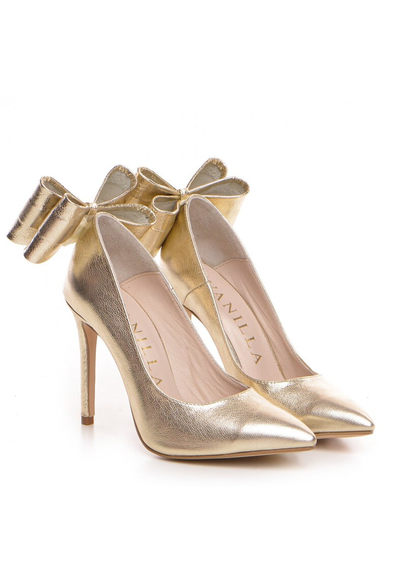 Pantofi Stiletto cu toc subtire - piele naturala -aurii