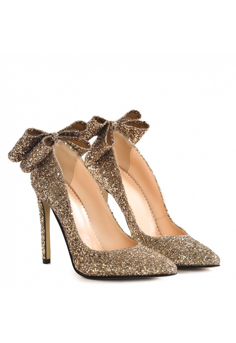 Pantofi Stiletto cu toc subtire Cleopatra - sclipici auriu