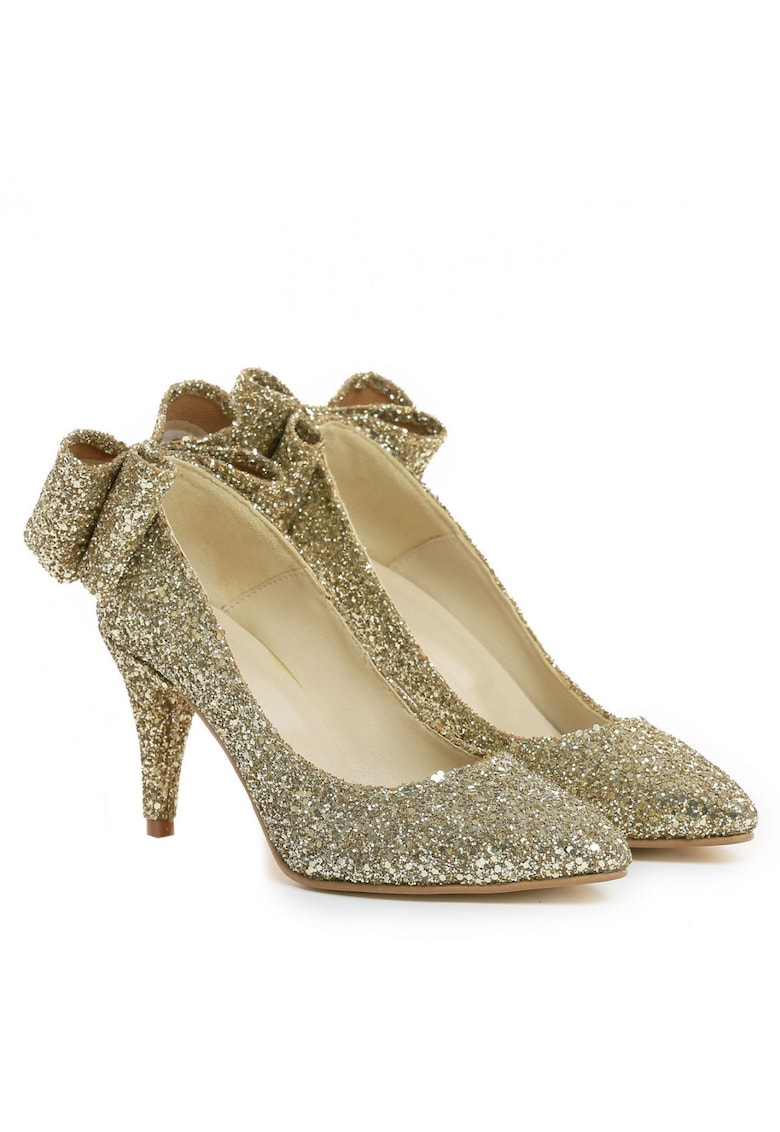Pantofi Stiletto cu toc mic Cleopatra - sclipici auriu