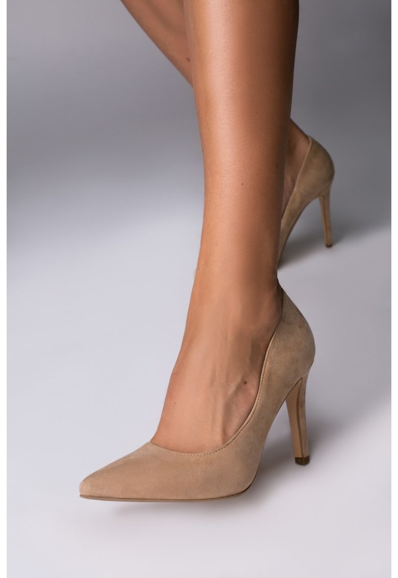 Pantofi Stiletto cu toc subtire Corina - piele naturala intoarsa - crem