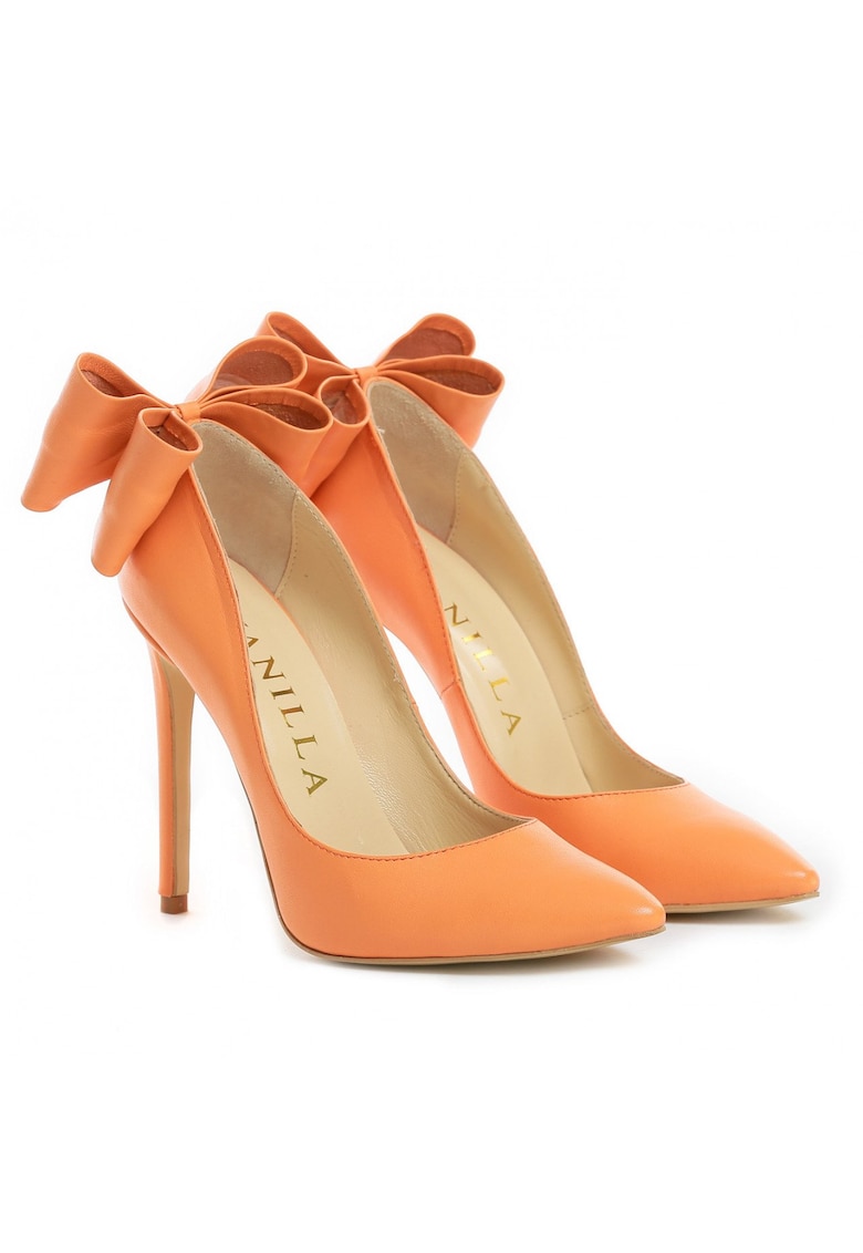 Pantofi Stiletto cu toc subtire Cleopatra - piele naturala - portocalii