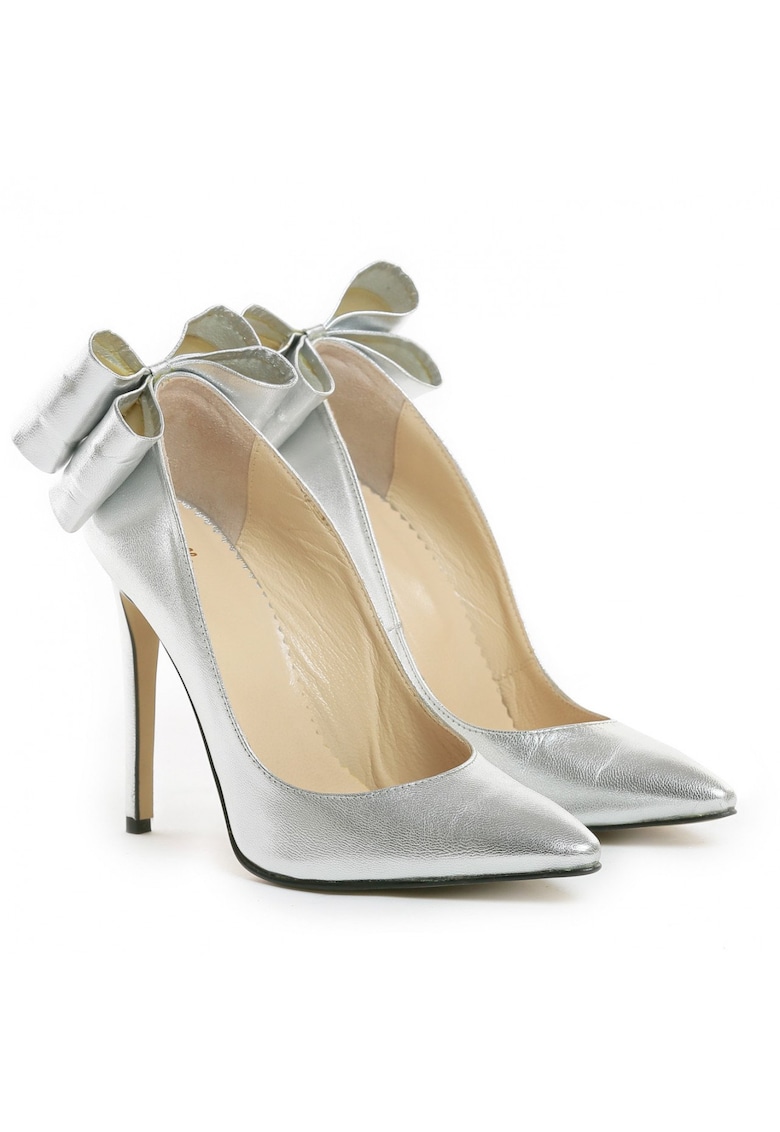 Pantofi Stiletto cu toc subtire Cleopatra - piele naturala - argintii