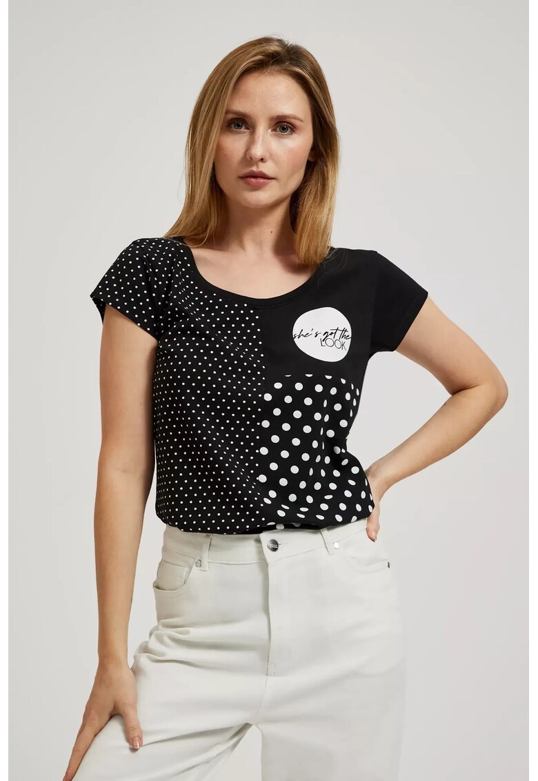 Tricou femei - alb cu puncte - maneci scurte - bumbac - marime