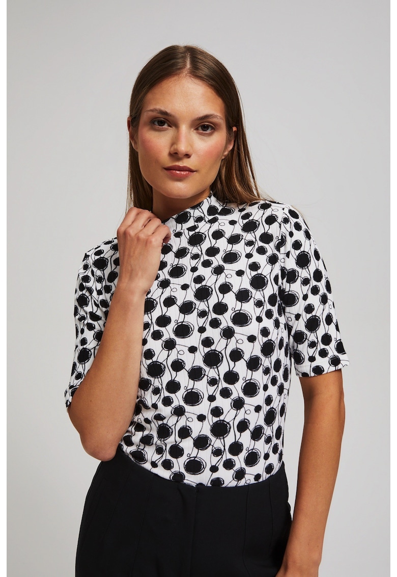 Bluza femei guler fals - imprimeu negru - alb murdar - Alb murdar