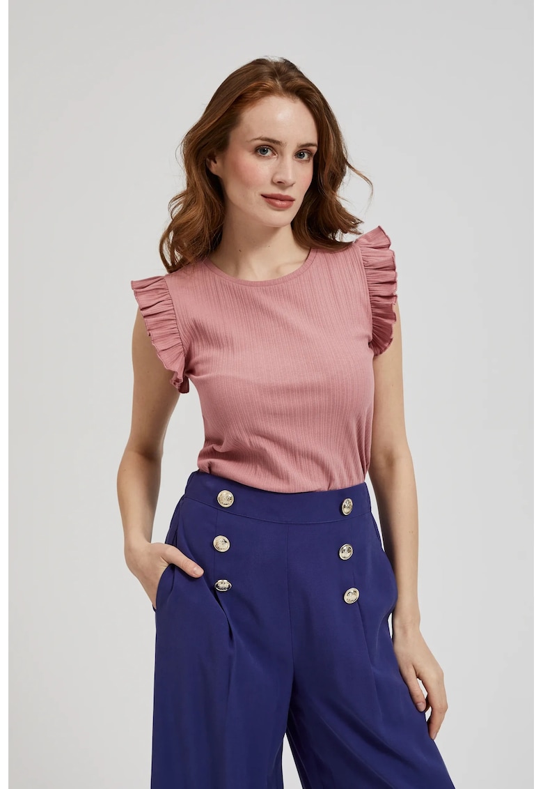 Bluza ribbed volan roz - Roz