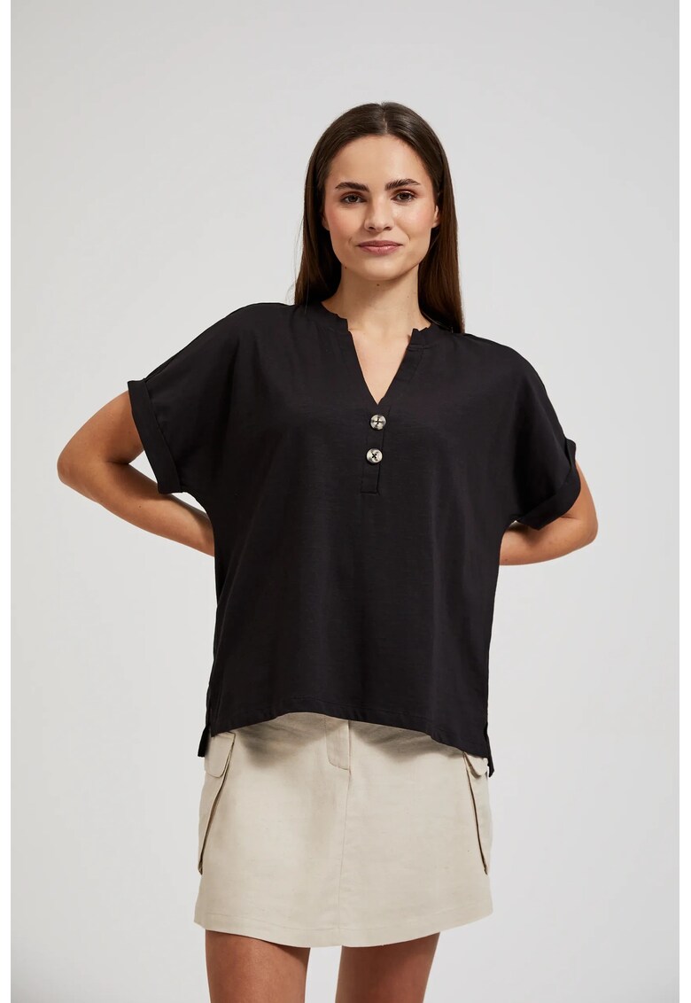 Bluza din bumbac neagra cu nasturi XS