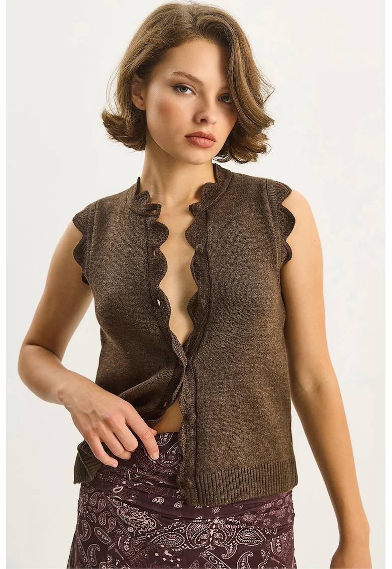 Bluza tip vesta - guler rotund - maro moka inchis - tricot -