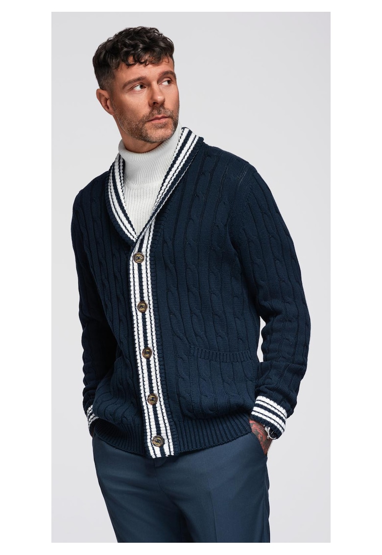 Cardigan in stil preppy cu guler sal OM-SWCD-0152