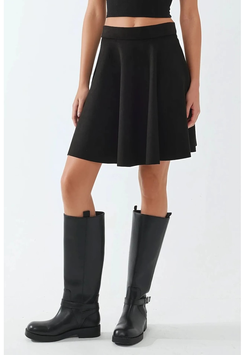 Fusta mini din imitatie de piele intoarsa - talie inalta - neagra - textila