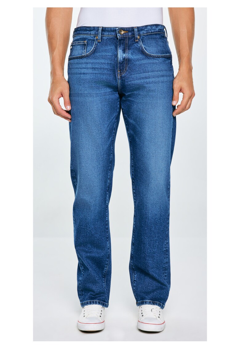 Blugi cu croiala dreapta si aspect decolorat