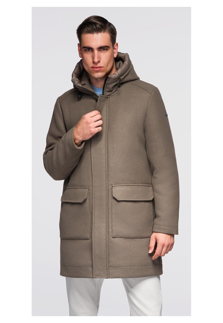 Palton parka din lana cu gluga OM-COWC-0132 - Maro