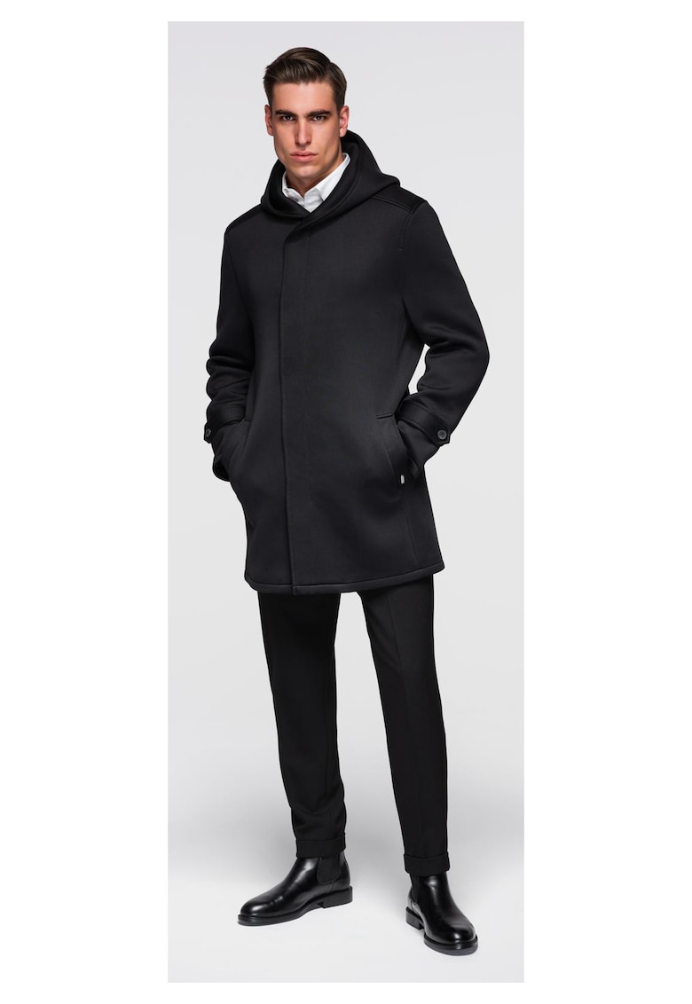 Palton minimalist de lungime medie cu gluga OM-COLC-0144