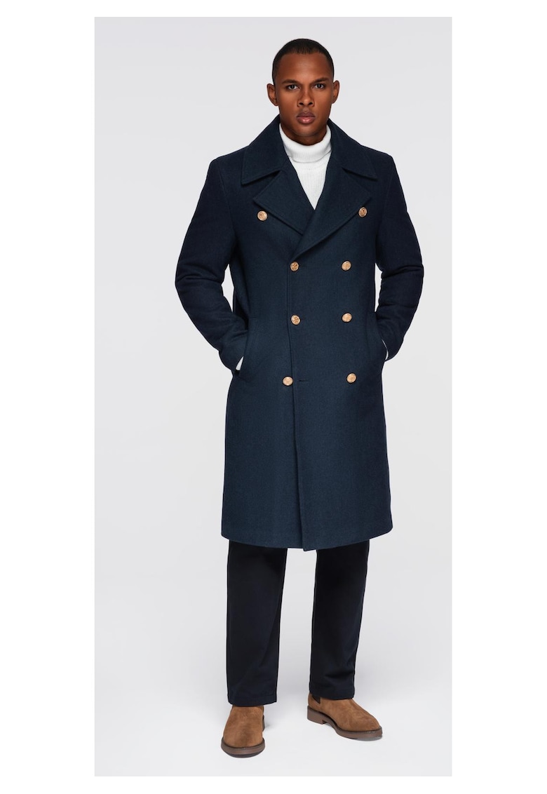 Palton din lana cu doua randuri de nasturi in stil marin OM-COWC-0134 - Albastru inchis