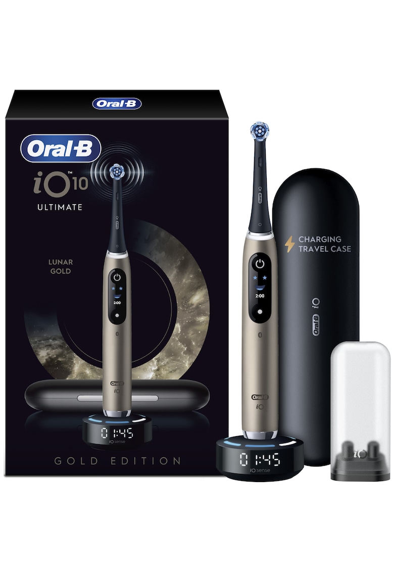 Periuta de dinti electrica iO10 cu incarcator iOSense - Tehnologie Magnetica si Micro-Vibratii - Inteligenta artificiala - Display led - Senzor de presiune Smart - 7 moduri - 1 capat - Suport rezerve - Trusa de calatorie cu incarcator