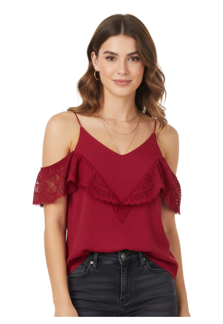 Bluza cu umeri decupati si insertii din dantela -