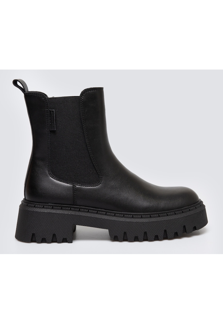 Ghete Chelsea din piele cu insertii din textil