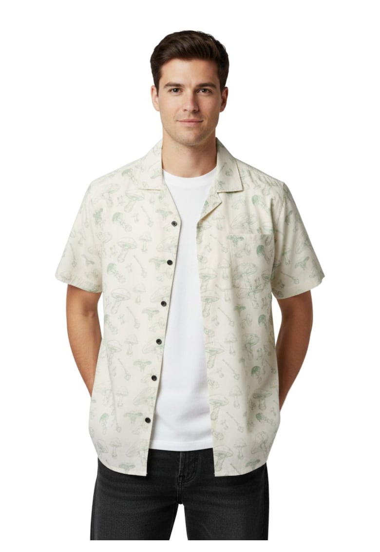 Camasa relaxed fit cu maneca scurta si imprimeu botanic Aloha