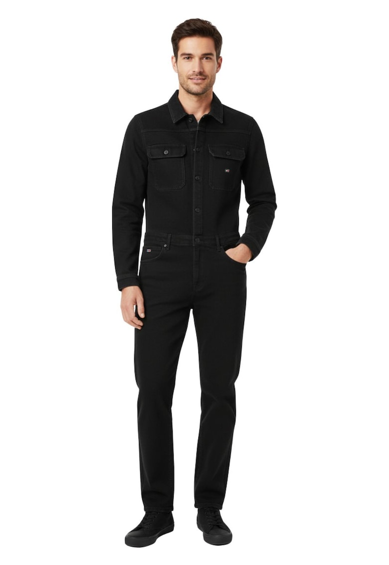 Salopeta din denim slim fit cu nasturi -