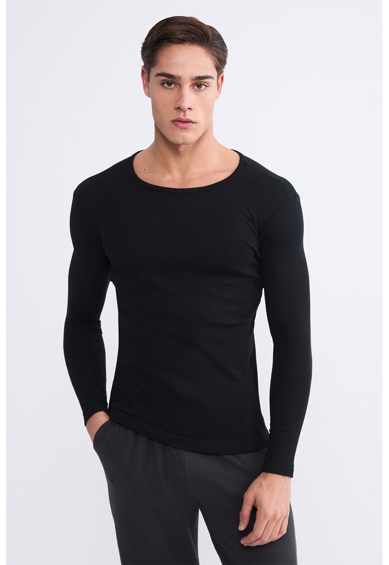 Bluza slim fit cu decolteu rotund - Negru