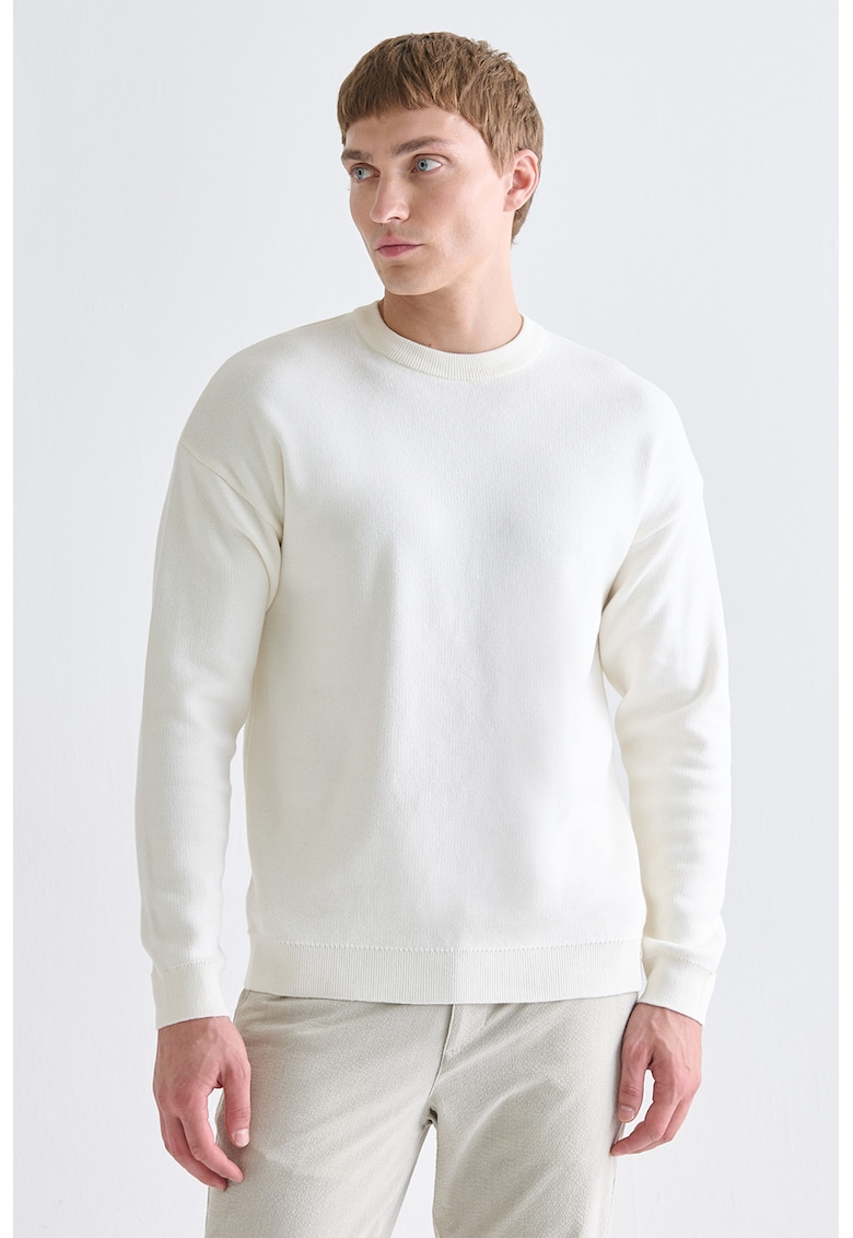 Pulover unisex cu decolteu rotund si maneci cazute - Alb murdar