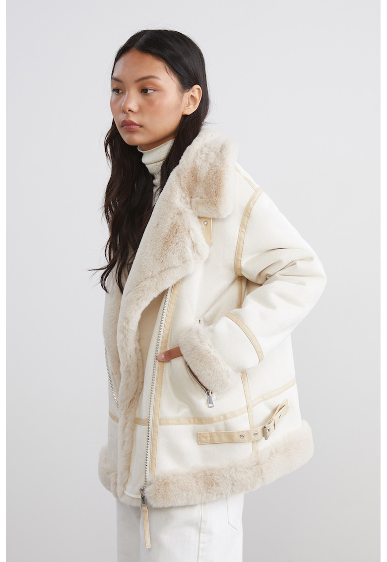 Palton de blana shearling sintetica - Crem