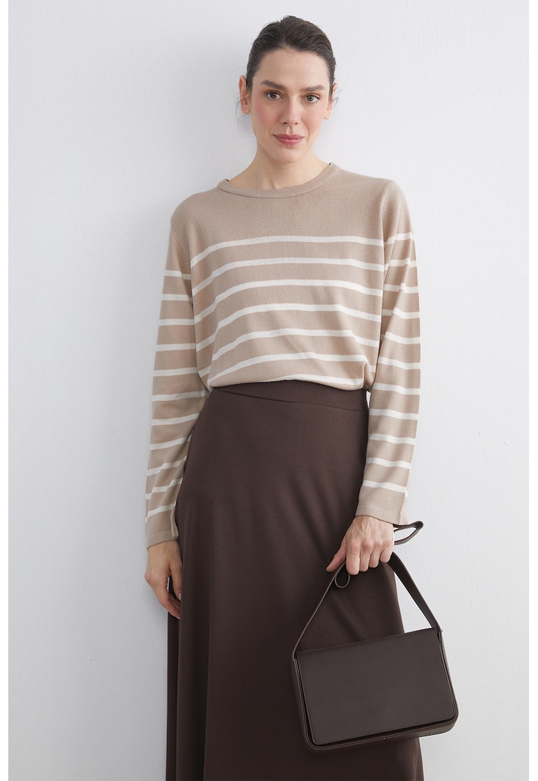 Pulover lejer cu dungi - Maro nisip