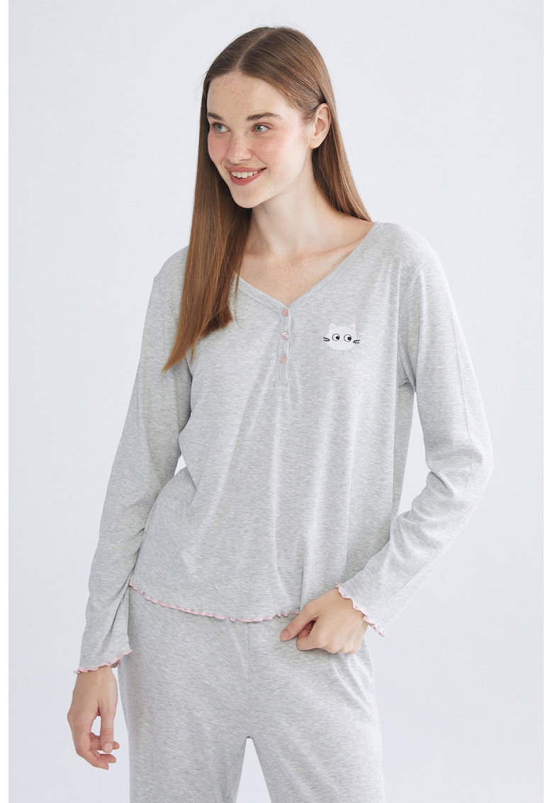 Pijama cu detaliu grafic Henlet - Gri deschis