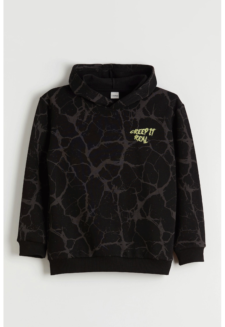 Hanorac cu imprimeu contrastant pe partea din spate - Negru/Gri inchis