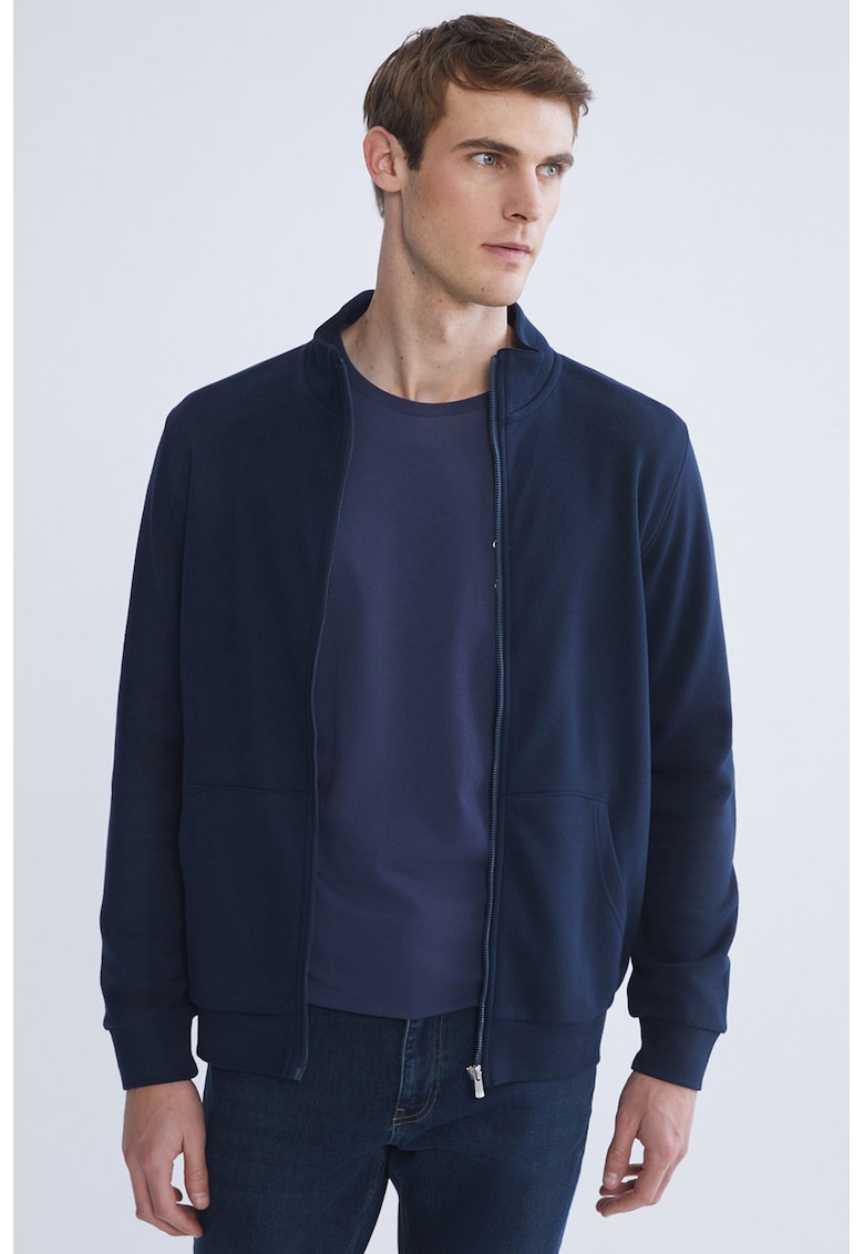Bluza de trening din amestec de bumbac cu fermoar - Albastru indigo