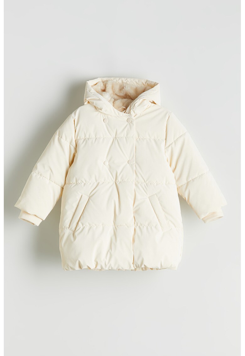 Geaca matlasata cu captuseala din material teddy - Crem