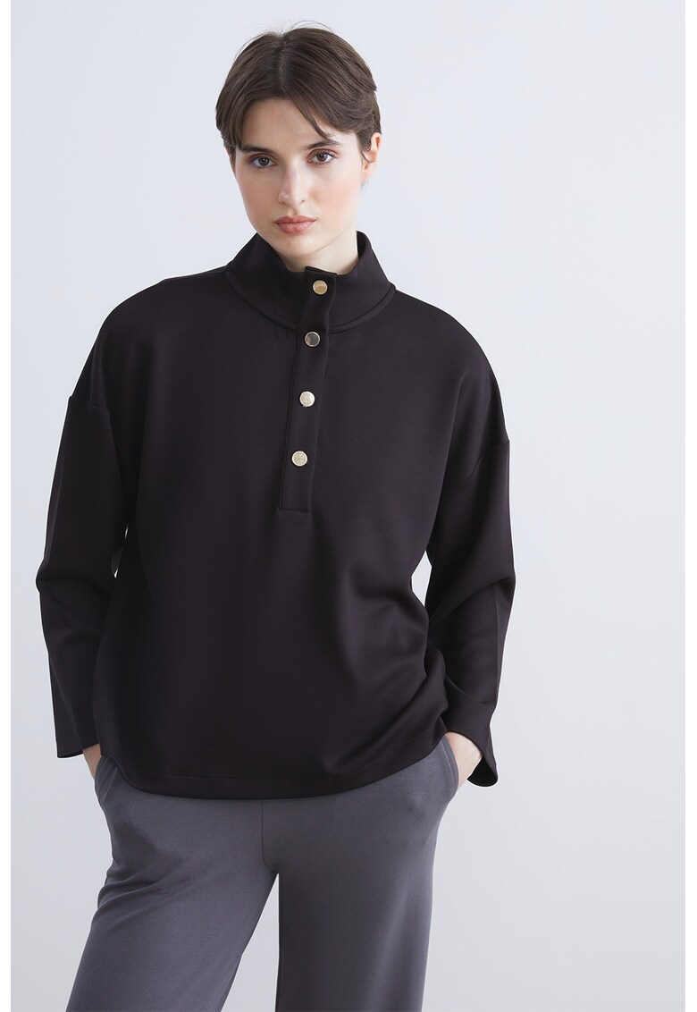 Bluza de trening cu fenta cu capse - Negru