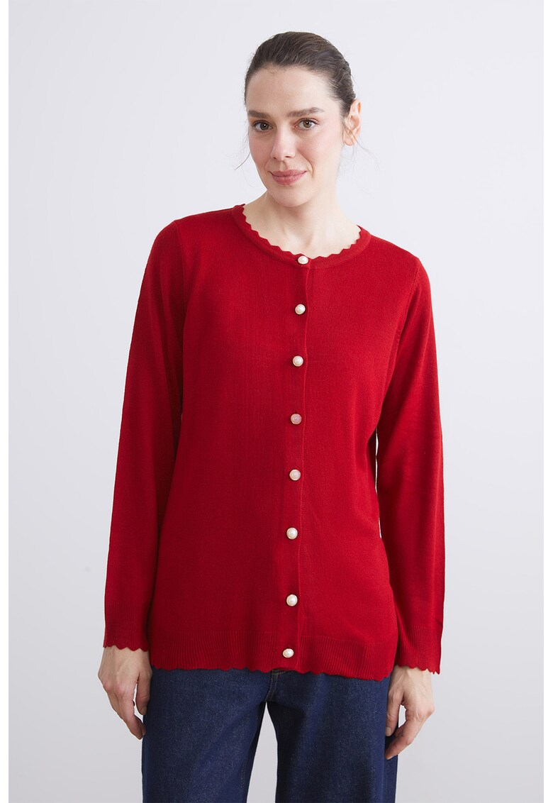 Cardigan cu nasturi tip perle sintetice - Rosu vermillion
