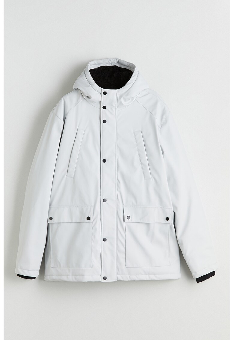 Jacheta cu gluga si buzunare cu clapa - Alb