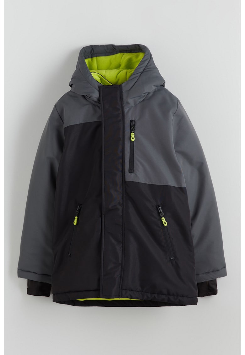 Jacheta matlasata cu fermoar - Negru/Gri/Verde neon