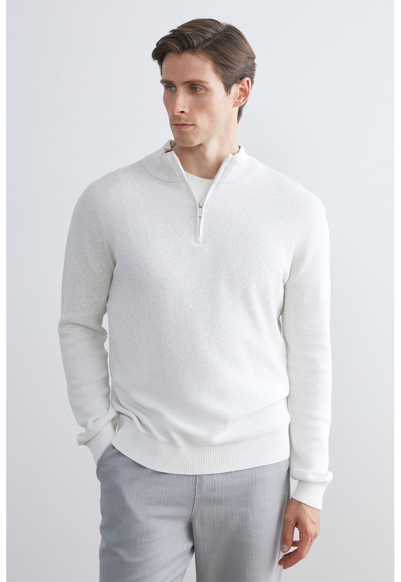 Pulover cu fenta cu fermoar - Alb murdar